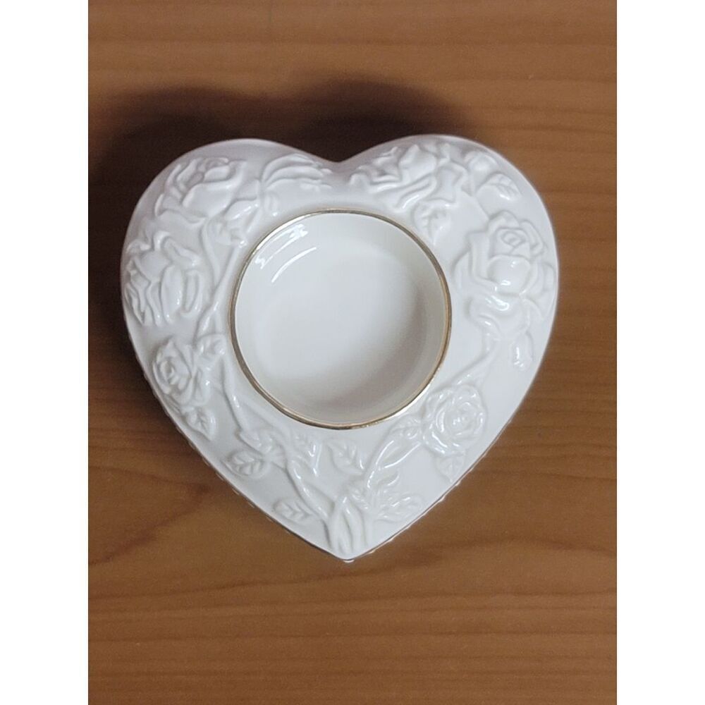 1980s Lenox Porcelain Ivory Heart Votive Candle Holder